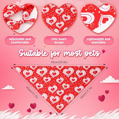 Weewooday 50 Pcs Dog Bandanas Bulk for Dogs Soft Bibs Adjustable Triangle pet Bandana for Small Medium Large Costume(Heart Pattern,25.6 x 17.7 x 17.7 Inch)