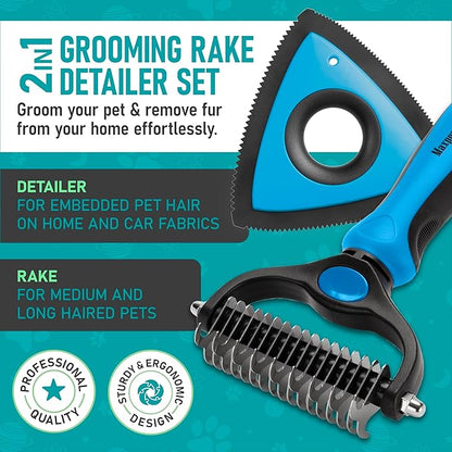 Maxpower Planet Pet Grooming Rake and Mini Pet Hair Remover Tool, Undercoat Rake for Dogs &amp; Hair Remover for Car Carpet, Cat Fur Removal and Double-Sided Deshedding Dematting Tool for Dogs and Cats