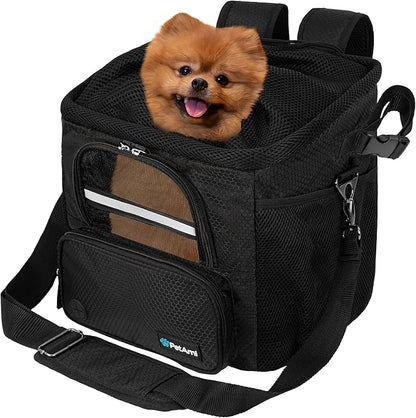PetAmi Dog Bike Basket, Soft-Sided Ventilated Dog Bike Carrier Backpack, Pet Bicycle Basket for Bike Handlebar, Small Medium Puppy Cat Kitten Car Booster Seat with Safety Strap, Max 18 lbs, Black