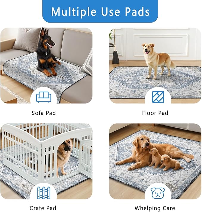 Washable Pee Pads for Dogs 2 Pack, Absorbent Reusable Puppy Pads Waterproof, Leakproof &amp; Non-Slip Whelping Pad, Potty Training Pads for Dogs Playpen Mat 48x48
