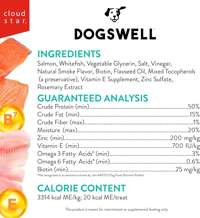 Dogswell Skin &amp; Coat Mini Jerky Dog Treats, Salmon, 4 oz. Bag