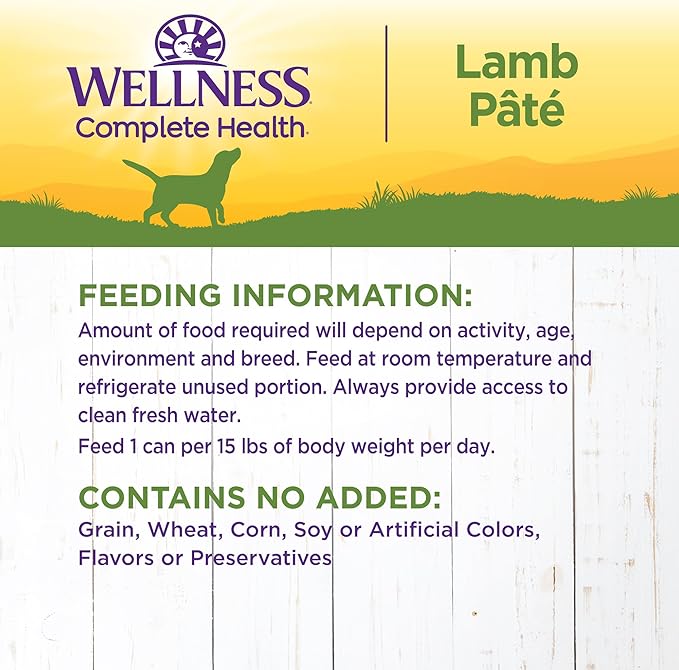 Wellness Complete Health Natural Wet Canned Dog Food, Lamb &amp; Sweet Potato, 12.5-Ounce Can (Pack of 12)