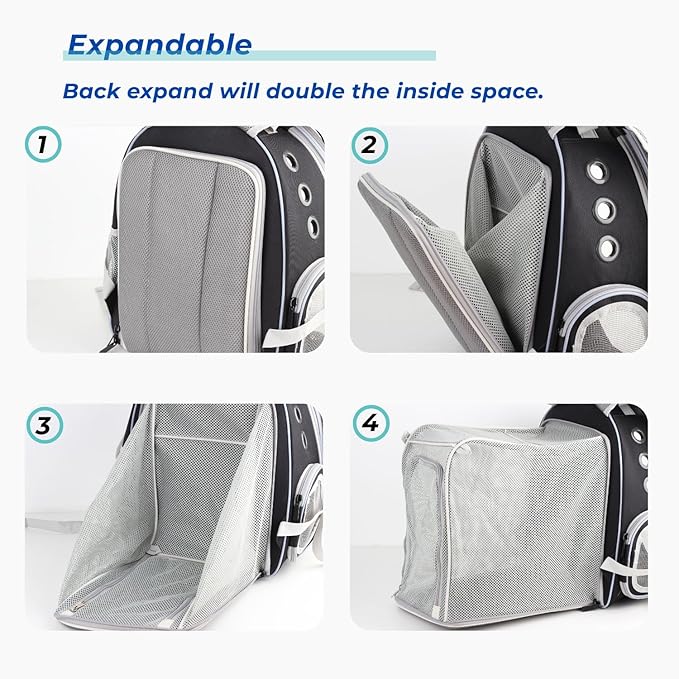 Lollimeow Cat Carrier Backpack, Bubble Expandable Backpack Carrier, Pets and Small Dogs,Airline-Approved, Designed for Travel, Hiking, Walking &amp; Outdoor Use (Square Back Expandable-Black)
