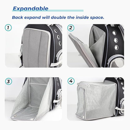 Lollimeow Cat Carrier Backpack, Bubble Expandable Backpack Carrier, Pets and Small Dogs,Airline-Approved, Designed for Travel, Hiking, Walking &amp; Outdoor Use (Square Back Expandable-Black)