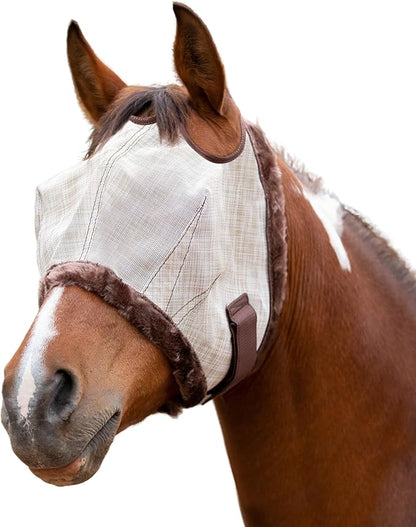 Kensington UV Fly Mask with Fleece Trim - Protective Mask with Dual Ear Opening &amp; Forelock Freedom - XLarge, Desert Sand