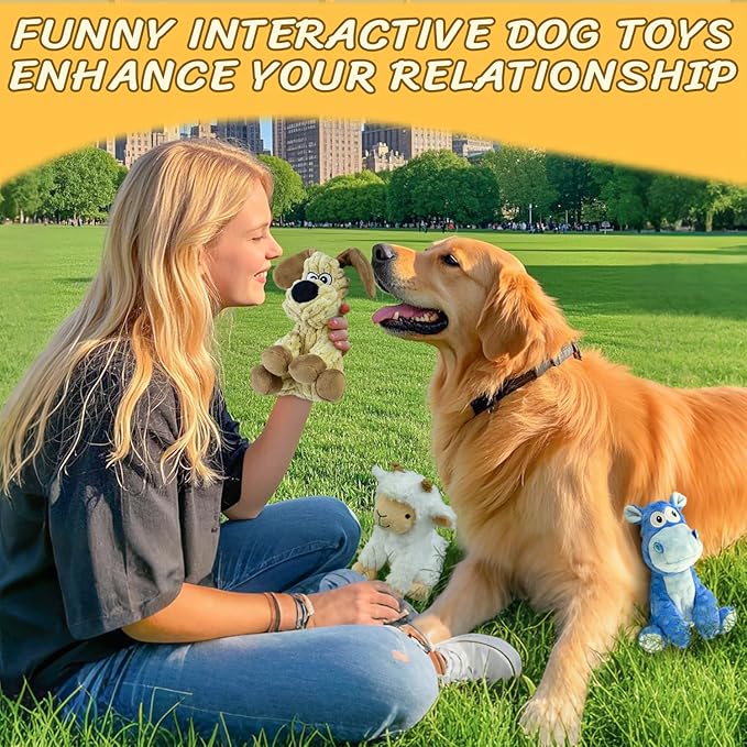 3Pack Squeaky Stuffed Dog Toys- Indoor&amp;Outdoor Playing Toys for Large to Small, Durable Plush Toys to Keep Them Busy- Animal Shape Crinkle Toy