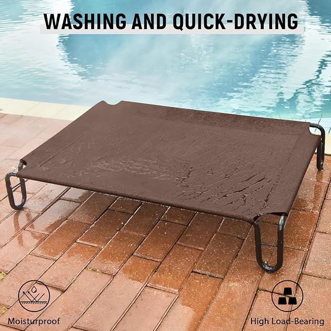 pettycare Elevated Outdoor Dog Bed - Raised Cots Beds for Small Dogs, Waterproof Pet Hommock Easy to Assemble, Cooling with Teslin Mesh, Durable, Non Slip, Indoor &amp; Outdoor, Up to 35 lbs, Brown
