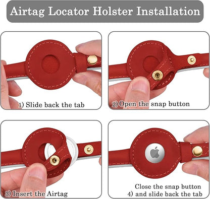 OOPSDOGGY Rolled Leather Dog Collar with Airtag Holder - Reflective Round Airtag Dog Collar - Soft Tracking Pet Collar for Small Dogs Puppy Cats Kitten (Red, M, 12"-15")