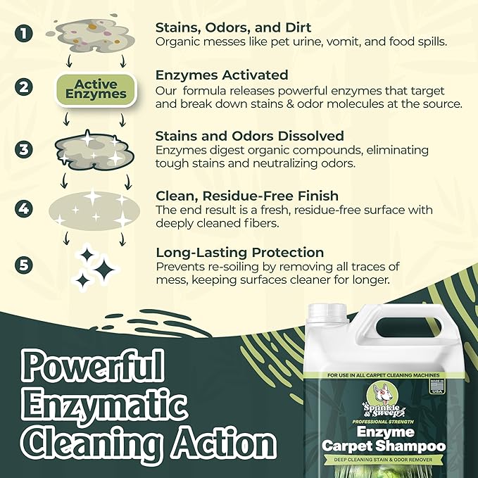 Sprinkle &amp; Sweep Enzyme Carpet Shampoo (64oz) - Carpet Cleaner Solution to Eliminate Tough Stains &amp; Neutralize Odors at the Source - Car, Furniture, Carpets &amp; Rug Cleaner - Use with All Machines