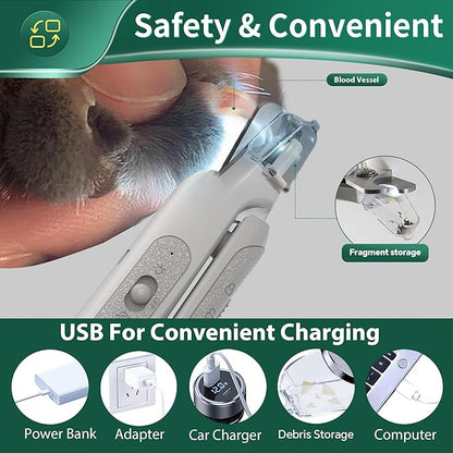 2-in-1 Cat Nail Clippers &amp; Dog Nail Clippers Trimmers for Large Medium Small Dogs Cats Claw Trimmer Quick Sensor and Safety Guard USB Rechargeable with 2 LED Lights Dogs Nail Trimmer