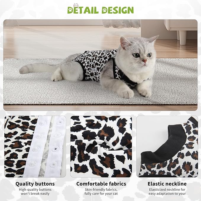 2 Packs Cat Surgery Recovery Suit Surgical Clothes Abdominal Wounds Anti-Licking Cat Bodysuit Onesie Substitute E-Collar&amp; Cone