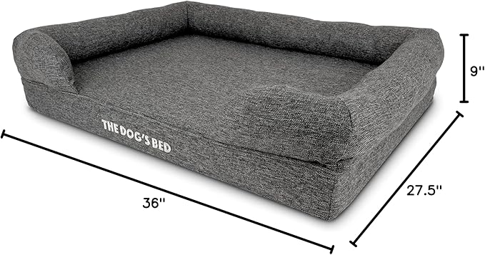 The Dog’s Bed, Large Grey Linen 36x27, Memory Foam, Pain Relief: Arthritis, Hip &amp; Elbow Dysplasia, Post Surgery, Lameness, Supportive, Calming, Waterproof Washable Cover, Veterinary Approved