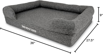 The Dog’s Bed, Large Grey Linen 36x27, Memory Foam, Pain Relief: Arthritis, Hip &amp; Elbow Dysplasia, Post Surgery, Lameness, Supportive, Calming, Waterproof Washable Cover, Veterinary Approved
