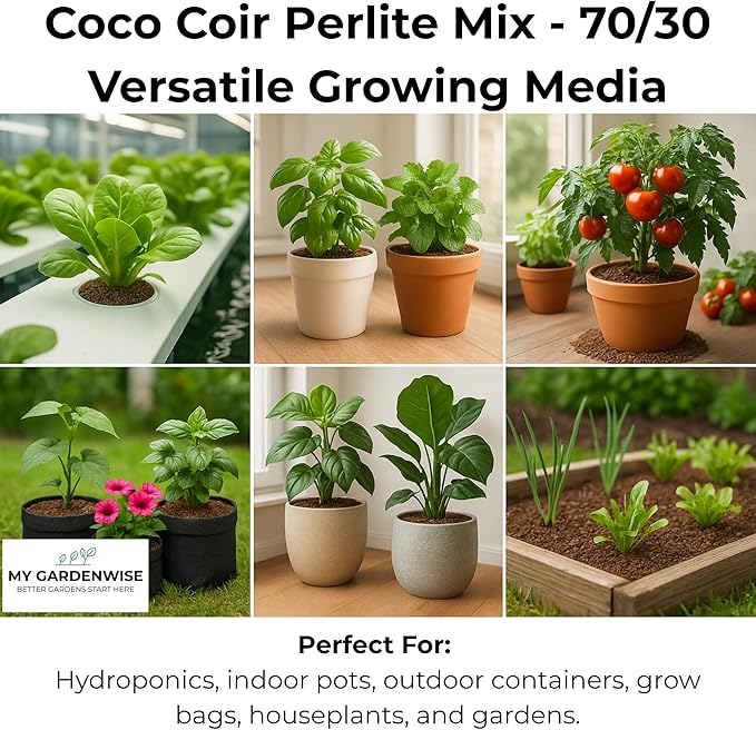 Coco Perlite - Coco Coir Perlite Mix - 70/30 Growing Media - Hydroponic, Indoor &amp; Outdoor, Grow Bags &amp; House Plants (5 quarts)