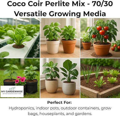 Coco Perlite - Coco Coir Perlite Mix - 70/30 Growing Media - Hydroponic, Indoor &amp; Outdoor, Grow Bags &amp; House Plants (5 quarts)