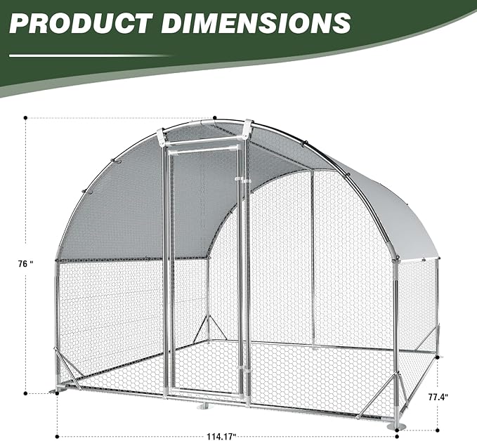 4ever2buy Large Metal Chicken Coop with Run Walk-in Poultry Cage Chicken Runs House Pen Cage Dome Roofed Chicken Coops with Anti-Ultraviolet Cover for Outdoor Yard Farm Use 9.5&