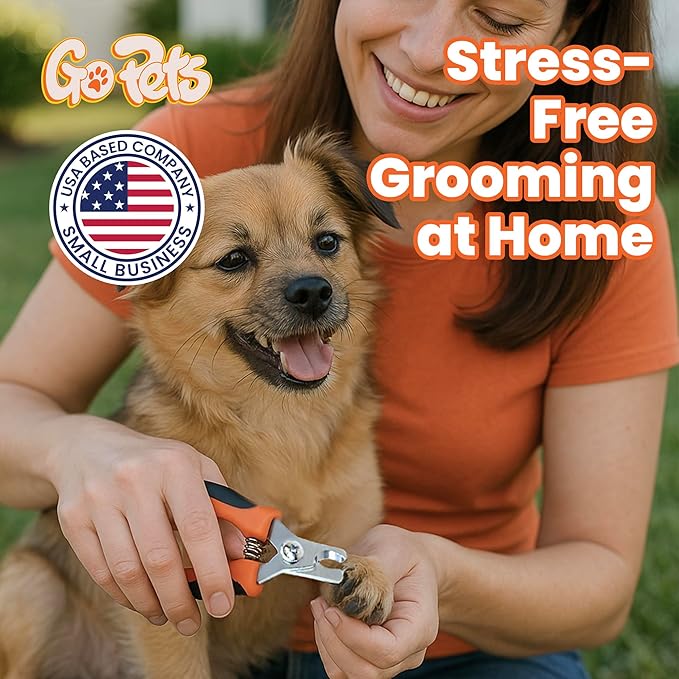 GoPets Nail Clipper for Small to Medium Pets, Quick Sensor Safety Guard, Heavy Duty Trimmer for Thick Nails, Stainless Steel Blades, Grooming Tool for Dogs &amp; Cats, Non-Slip Handle, Built-in Nail File