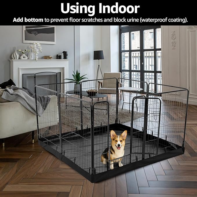 PJYuCien Dog Playpen Outdoor Plus Storage Bag, 24" H 8 Panels Puppy Pen with Square Bottom &amp; Top Cover, Heavy Duty Dog Fence for Camping