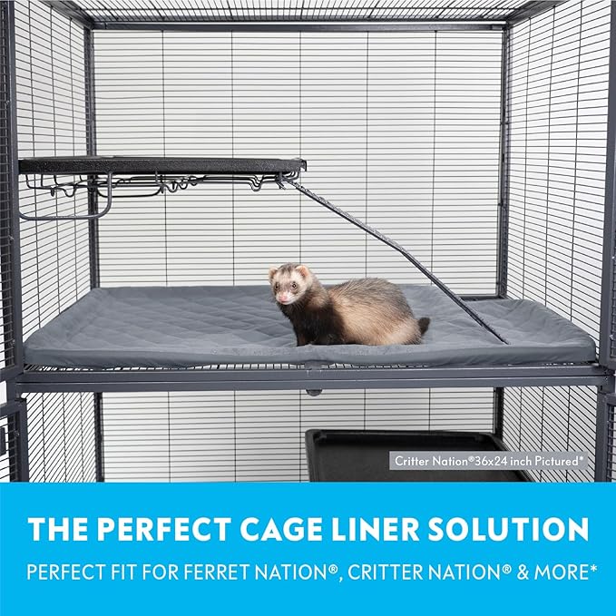 Paw Inspired Fitted Fleece Liner for Ferret Nation, Critter Nation Cage for Ferrets, Rats, Chinchillas, Hedgehogs &amp; Other Small Animals (Gray, Top Pan Liner)