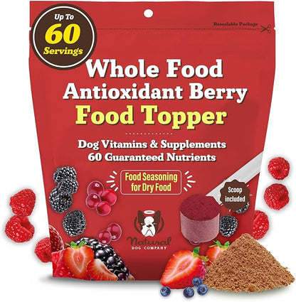 Natural Dog Company Dog Food Topper, Antioxidant Berry Vitamins &amp; Superfood Meal Topper Supplement, Holistic Nutrition, Dog Food Seasoning, Immune Support, All Breeds, Ages, &amp; Sizes of Dogs, 8oz Bag