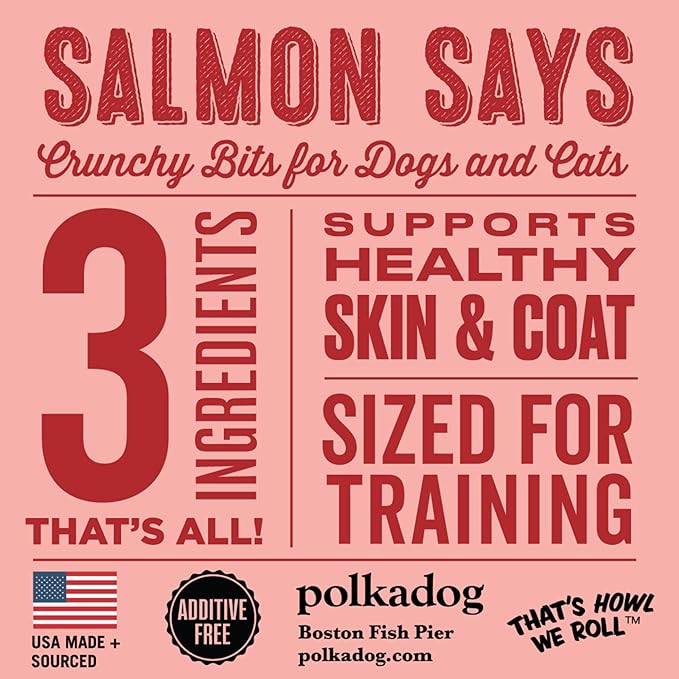 Polkadog Salmon Says Training Bits - Omega-3 Rich, Low Fat Healthy Dog Treat - Digestible, Vitamin &amp; Mineral Packed Dog Snacks - Crunchy 3-Ingredient Treat, Ideal for Dogs with Allergies - 7oz