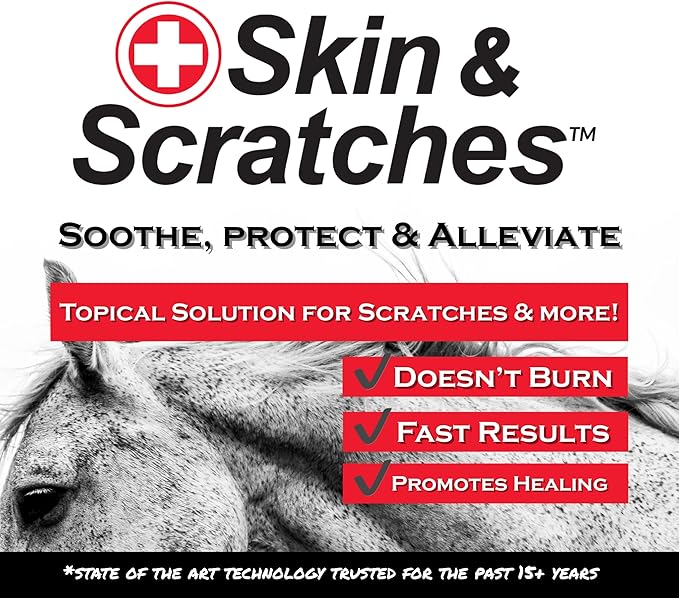 Show Out Skin &amp; Scratches 4 oz Concentrate - Fast Relief and Prevention for Horse Care. Use on Equine Scratches/Mud Fever, Girth Itch, Mange, Thrush, Rain Rot, Ringworm, etc w/Empty Spray Bottle