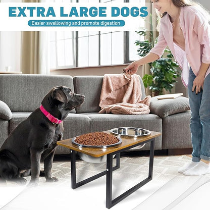 Elevated Dog Bowls for Large &amp; Extra Large Breed Dogs - Raised Dog Feeding Station with Two Stainless Steel Bowls - Helps to Reduce Strain on Dog’s Neck &amp; Joints - 3500 ML Capacity