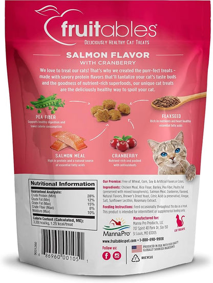 Fruitables Cat Treats Crunchy Salmon &amp; Cranberry Cat Treats Healthy Low Calorie, High Protein Wheat, Corn &amp; Soy Free 30 Ounces