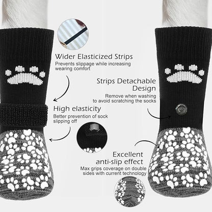 EXPAWLORER Anti Slip Dog Socks to Prevent Licking Paws, Shoes for Hot Pavement, Dog Booties for Small Medium Large Senior Dogs, Traction Control Boots &amp; Paw Protectors for Hardwood Floors Black&amp;Grey