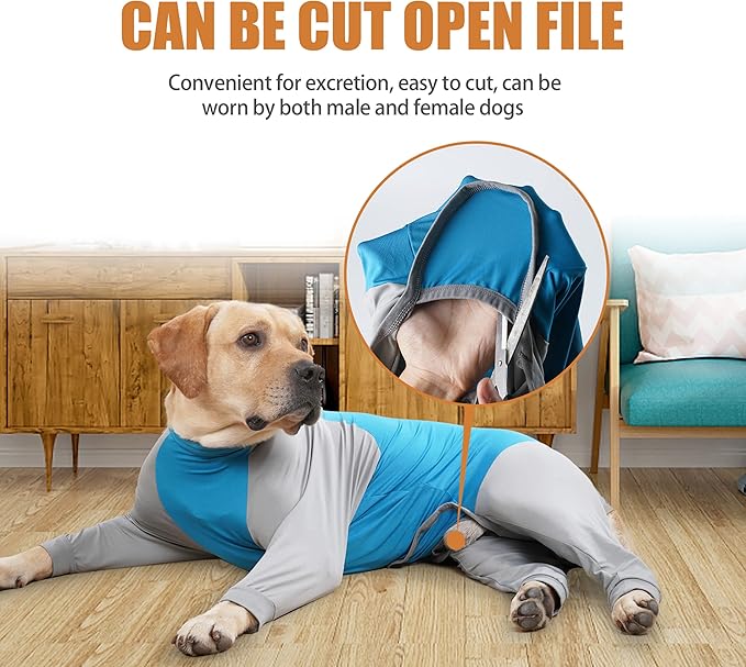 Dog Recovery Suit, Abdominal Wound After Surgery Wear, Prevent Licking Wounds, E-Collar &amp; Cone Alternatives, Long Sleeve Postoperative Shirts Dog Pajamas Prevent Shedding(3XL, Blue)