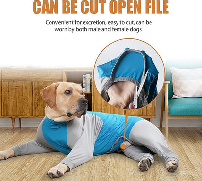 Dog Recovery Suit, Abdominal Wound After Surgery Wear, Prevent Licking Wounds, E-Collar &amp; Cone Alternatives, Long Sleeve Postoperative Shirts Dog Pajamas Prevent Shedding(Large, Blue)