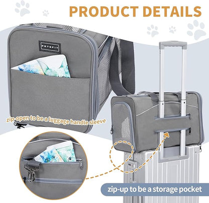 ‌Petsfit Airline Approved Pet Carrier for Small Dogs &amp; Cats, 19x9x12 TSA Approved Carrier, with Removable Dual-Sided Padding (2-Way Placement) - Fits Under Most Airplane Seats, Escape Proof (Gray)