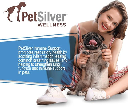 PetSilver Immune Support, Natural Nebulizer Solution, Promotes Respiratory Health in Cats &amp; Dogs, Allergies, Sinus &amp; Cough Treatment, Easy to Use, Patented Chelated Silver, Made in The USA, 16 fl oz