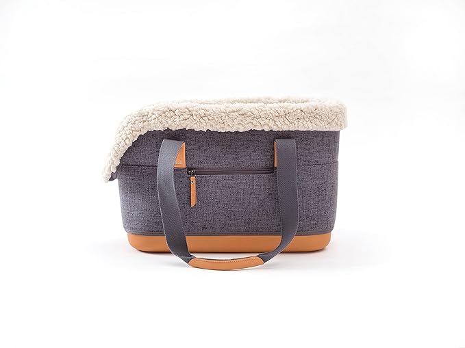 LeftPine x P.L.A.Y. Deluxe Dog Carrier Purse - Soft Sided Pet Travel Tote for Small Dogs &amp; Puppies up to 16 Pounds - Built-in Safety Leash, Machine Washable, Removable Liner, Zipper Pocket (Charcoal)