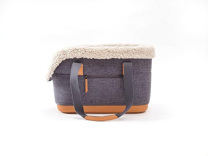 LeftPine x P.L.A.Y. Deluxe Dog Carrier Purse - Soft Sided Pet Travel Tote for Small Dogs &amp; Puppies up to 16 Pounds - Built-in Safety Leash, Machine Washable, Removable Liner, Zipper Pocket (Charcoal)