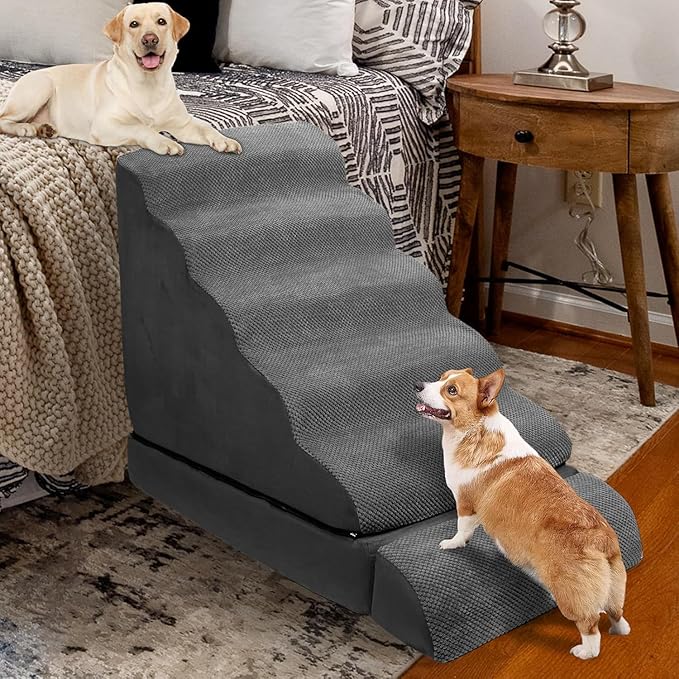 Soft Dog Stairs &amp; Steps for High Beds 24-28 Inches Tall for Small Dogs, LitaiL Pet Stairs/Steps for Beds 28 Inches High, Non-Slip Dog Ramps for Older Cats