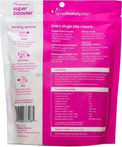 Smallbatch Freeze Dried Dog Treats, Superfood Food Topper Rabbit Bites for Dogs &amp; Cats, Probiotics, Organic Ingredients, High Protein, Grain Free Healthy Treat &amp; Food Topper, Made in the USA, 7 oz Bag