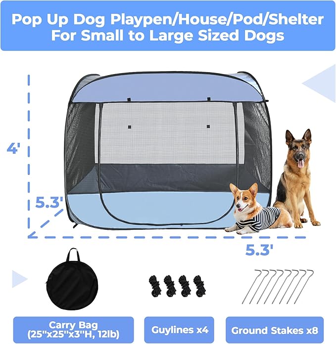 EighteenTek XLarge Popup Portable Dog Houses, 5.3&