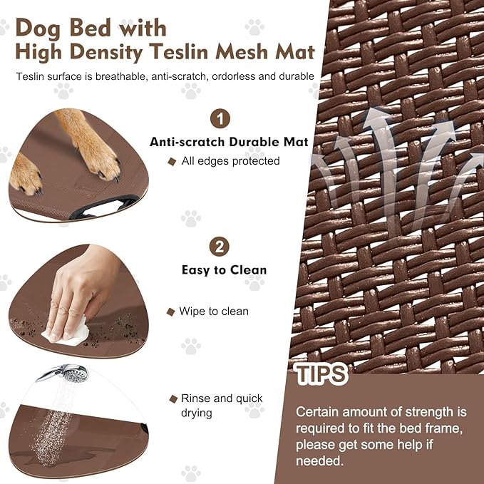 Upgraded Elevated Dog Bed with Canopy, Portable Raised Outdoor Dog Bed with Stable Anti-Slip Feet, Raised Wider Shade Pet Bed Cot for Large Dogs Camping, Indoor &amp; Outdoor Use