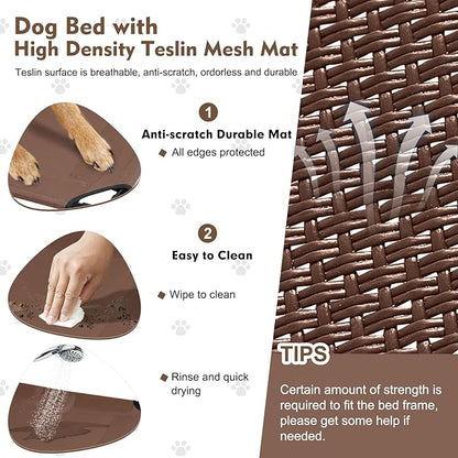 Upgraded Elevated Dog Bed with Canopy, Portable Raised Outdoor Dog Bed with Stable Anti-Slip Feet, Raised Wider Shade Pet Bed Cot for Large Dogs Camping, Indoor &amp; Outdoor Use