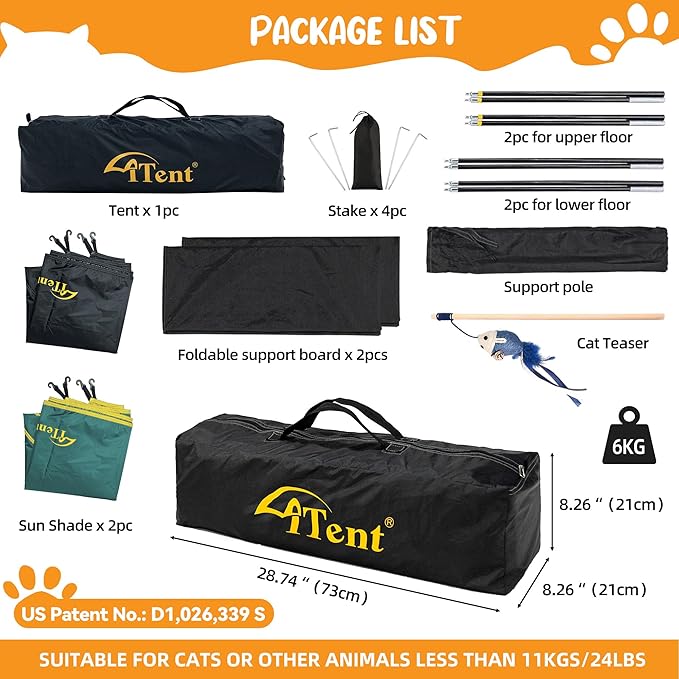 Extra Large Catio Outdoor Cat Enclosure,3 Tier Cat Tower Tent Weatherproof &amp; Sunproof with 3 Doors, Foladable and Portable for Patio, Deck,Camping, Indoor &amp; Outdoor(Patented)-Wave Shade