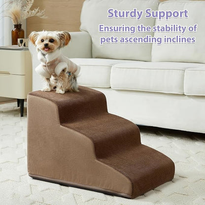 Dog Stairs for Small Dogs, 3-Steps Dog Ramp for Bed and Couch, Pet Stairs with Highly Supportive Foam and Non-Slip Bottom, Pet Steps for Cat &amp; Doggie (High 15.7 Inch)