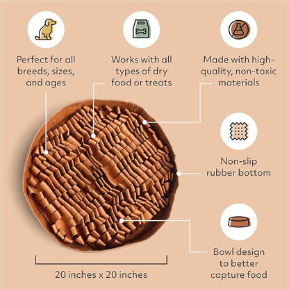 Reggie Stimulating Feeder Mat for Dogs | Relieve Speed Eating, Boredom, Stress | Vet-Approved &amp; Ideal for All Ages, Dog Breeds, and Sizes (Brown Feeder Mat)