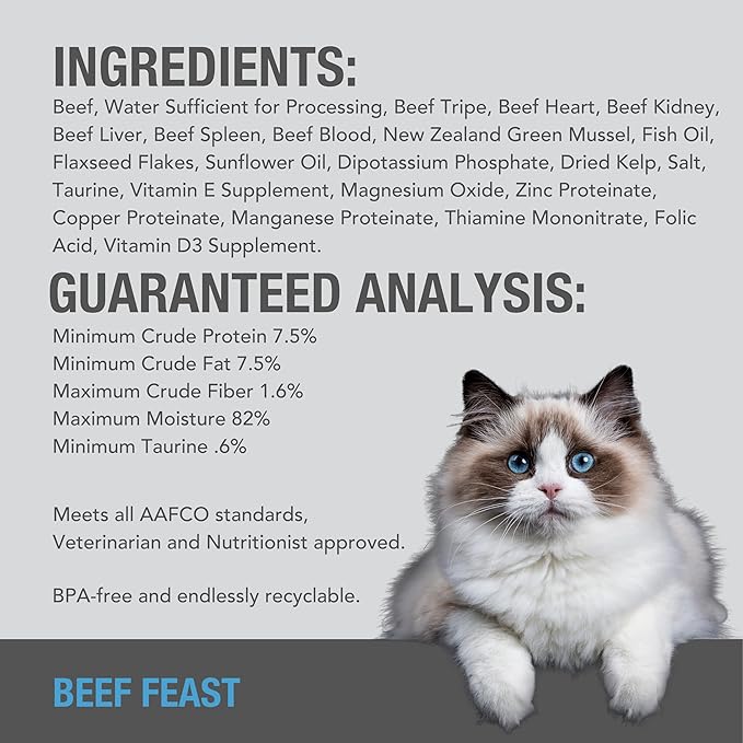 Feline Natural New Zealand Canned Catfood Wet Food, High-Meat, Low-Carb, &amp; Grain Free Cat Food Wet, Beef Feast, 6 oz, Pack of 12