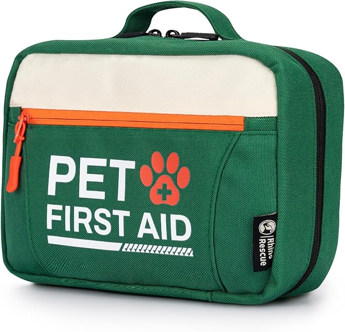 RHINO RESCUE Pet First Aid Kit, Emergency Medical Supplies for Dogs &amp; Cats, Safety Essentials Pack with Thermometer, Disposable Booties for Home, Hiking, Traveling &amp; Camping