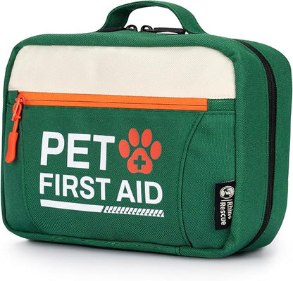 RHINO RESCUE Pet First Aid Kit, Emergency Medical Supplies for Dogs &amp; Cats, Safety Essentials Pack with Thermometer, Disposable Booties for Home, Hiking, Traveling &amp; Camping