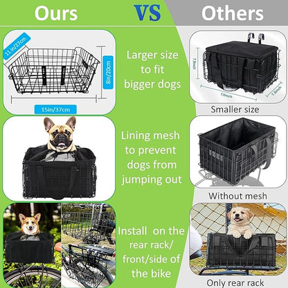 Large Dog Bike Basket with Removable Liner Bag, Portable Rear Bike Basket Carrier for Travel, Waterproof Bike Storage Suit for Front/Rear/Side of Bicycle, Ebike Accessoriest for Pets, Fruit &amp; Grocery
