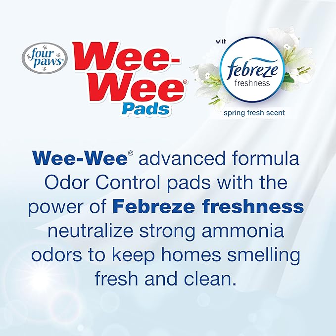 Four Paws Wee-Wee Odor Control with Febreze Freshness Pee Pads for Dogs &amp; Puppies, Leak-Proof Dog Housebreaking Potty Training Floor Protection, Spring Fresh Scent, 28" x 30", 30 Count