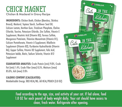 Weruva Cats in The Kitchen, Chick Magnet with Chicken &amp; Mackerel in Gravy Cat Food, 3oz Pouch (Pack of 12)