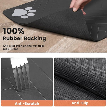 Pet Feeding Mat-Absorbent Pet Placemat for Food and Water Bowl, with Waterproof Rubber Backing, Quick Dry Water Dispenser Mat for Dog and Cat (16"x24", Blue)